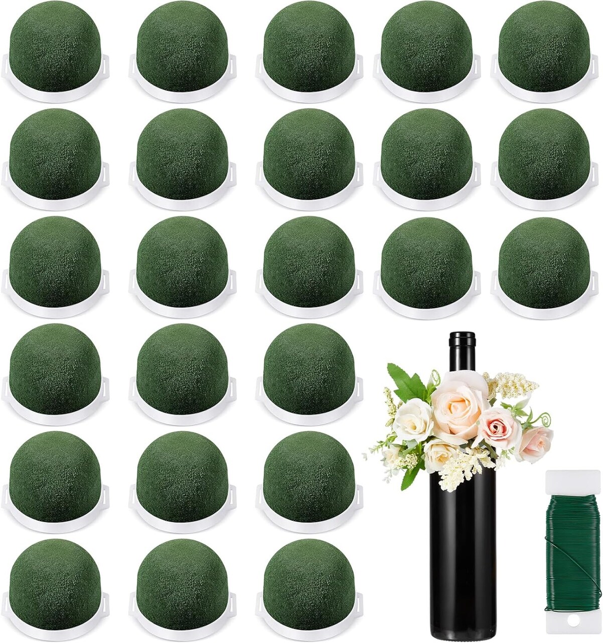 24 Pcs Mini Floral Foam Holder Round Floral Foam with Green Arrangement Wire Arrangement Supplies for Table Wedding Wine Bottle Decor